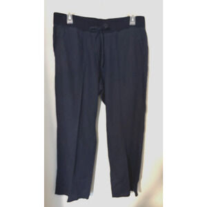 Talbots Petites Navy Blue 100% Linen Pull-On Pants Pockets Drawstring Sz PL